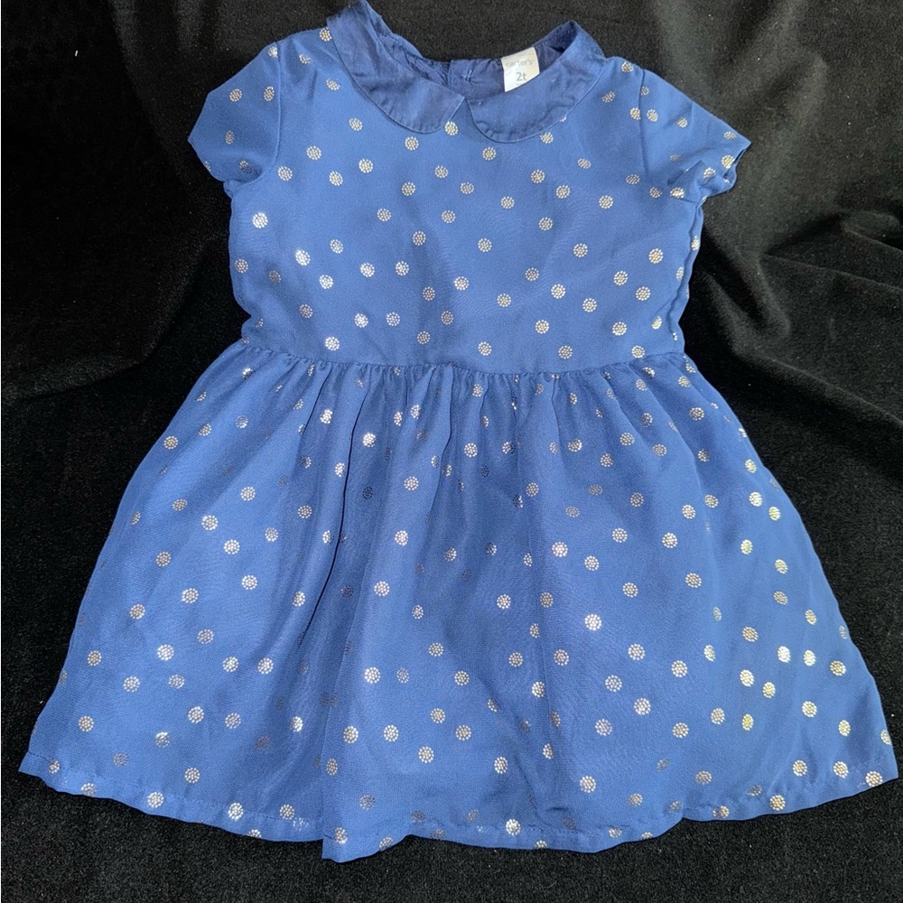 Adorable Blue with Gold dots dress (24Mo)